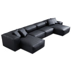 Canapé d'angle double modulaire Cube en cuir véritable noir