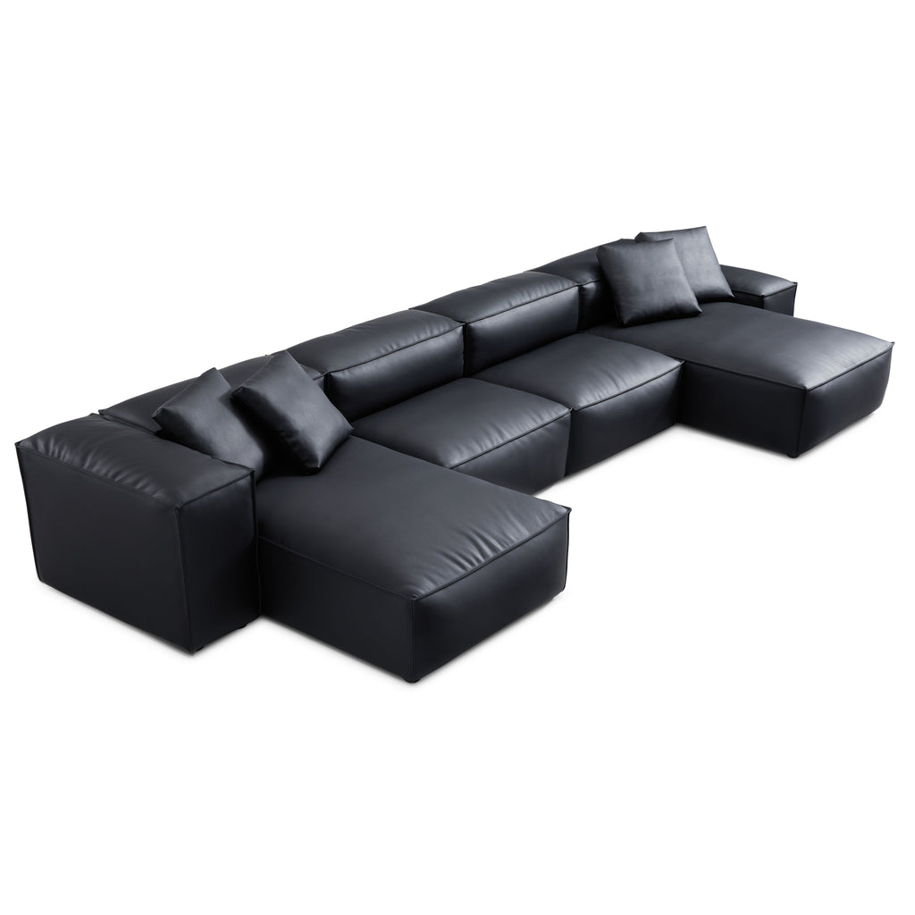 Canapé d'angle double modulaire Cube en cuir véritable marron