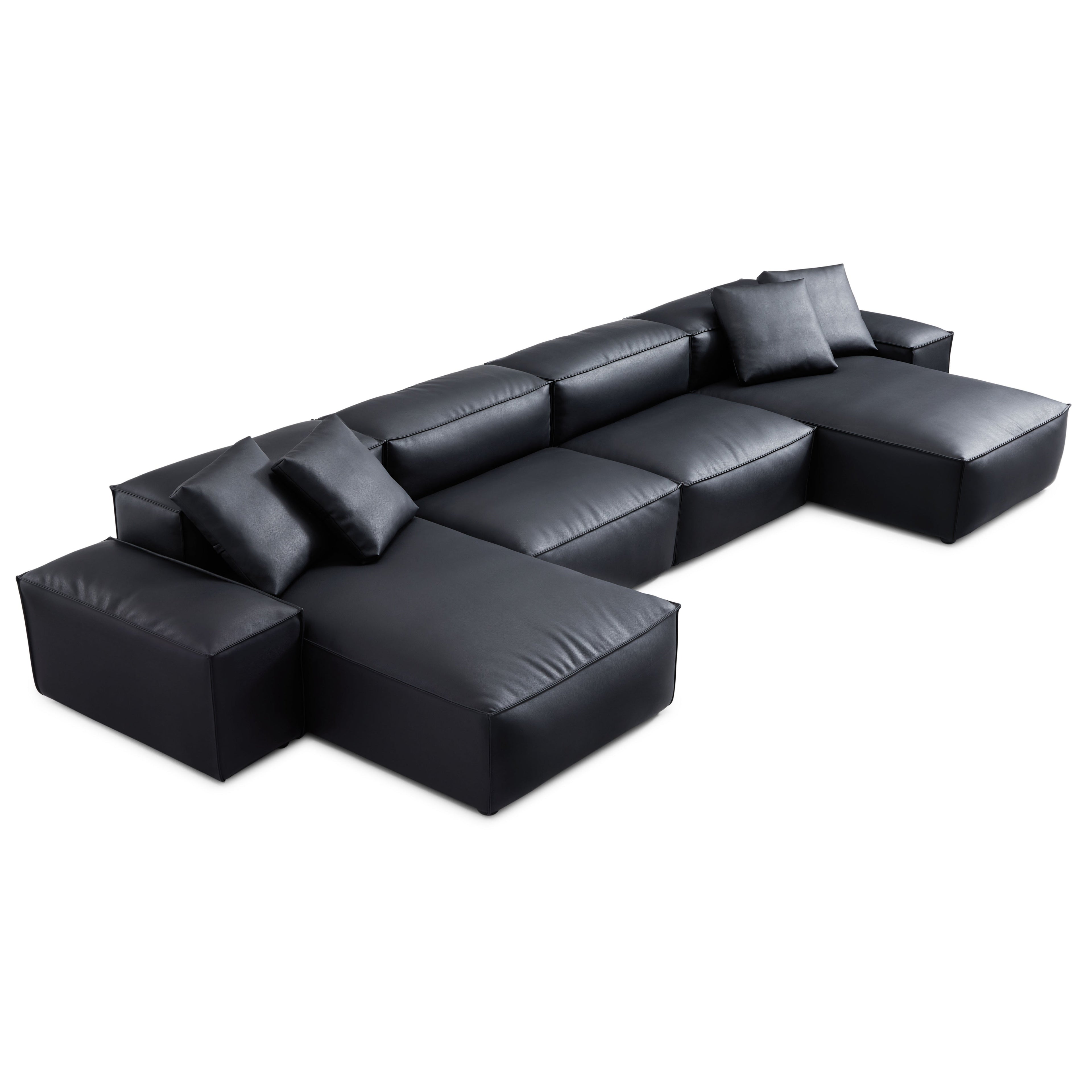 Canapé d'angle double modulaire Cube en cuir véritable noir