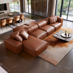 Canapé d'angle modulaire double face en cuir véritable marron Cube