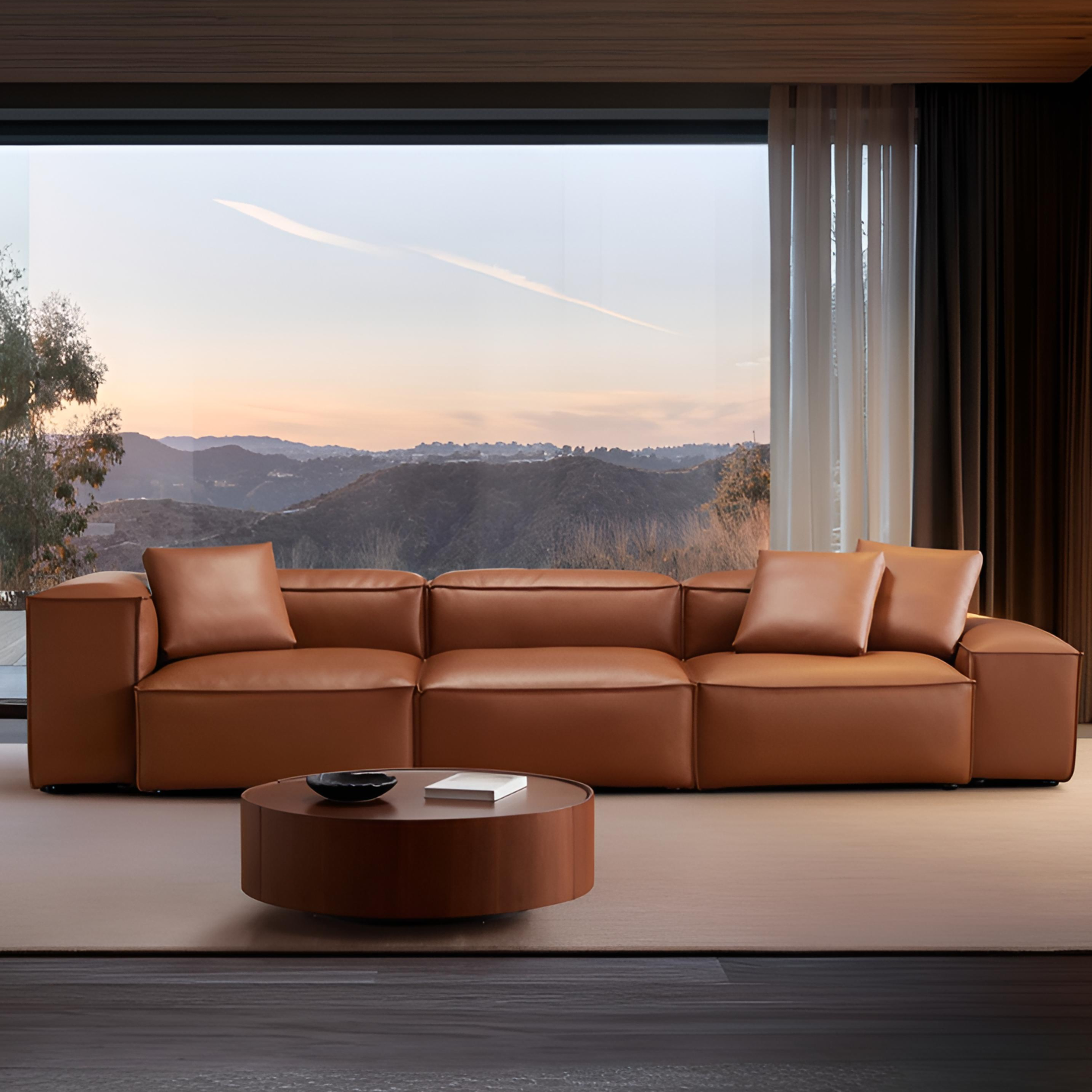 Canapé modulaire Cube en cuir véritable marron