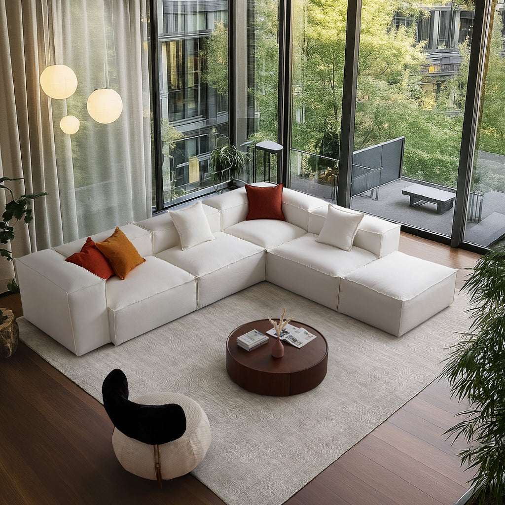 Canapé modulable blanc en L et pouf Freedom