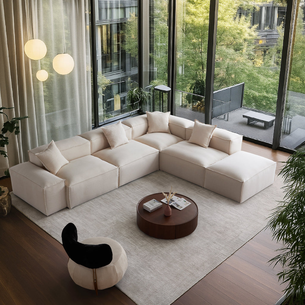 Canapé modulable Freedom en L et pouf kaki