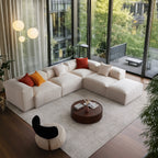 Canapé modulable blanc en L et pouf Freedom