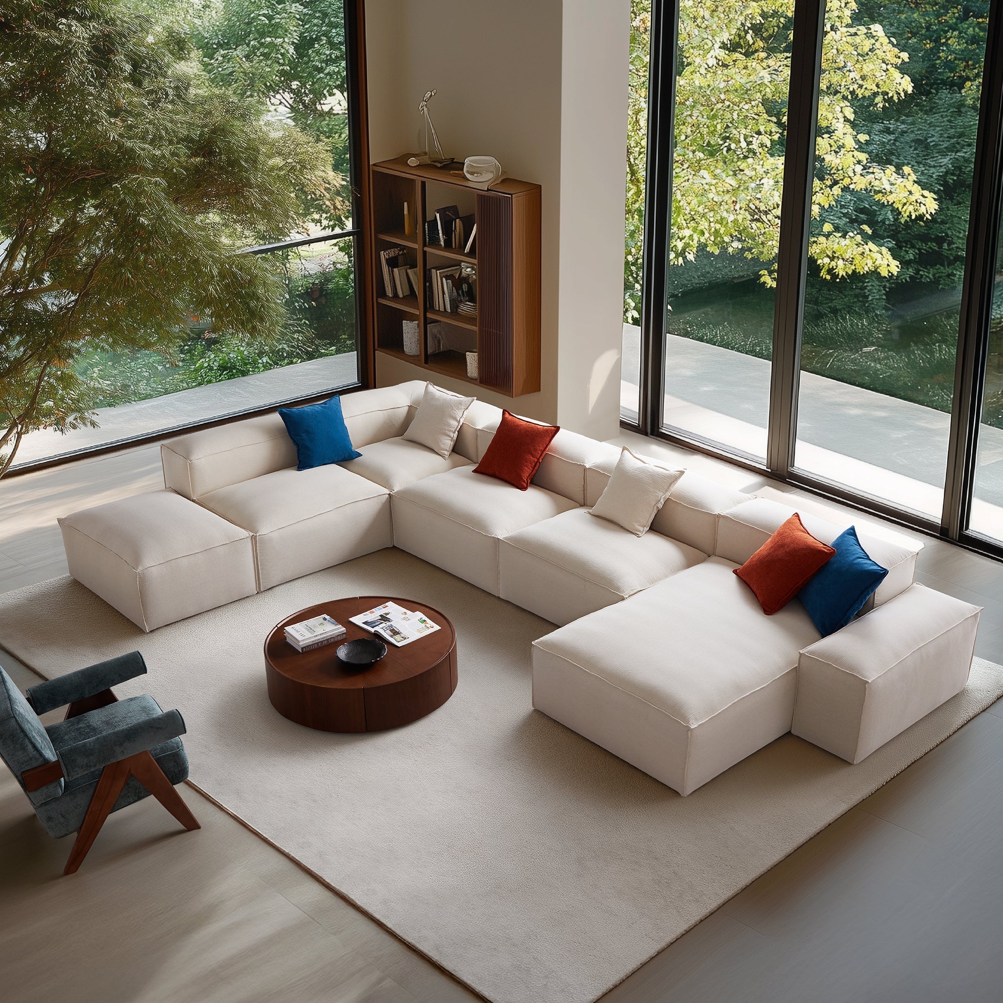 Canapé sectionnel modulaire Freedom kaki à extrémité ouverte