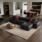 Canapé d'angle modulaire Cube en cuir véritable noir