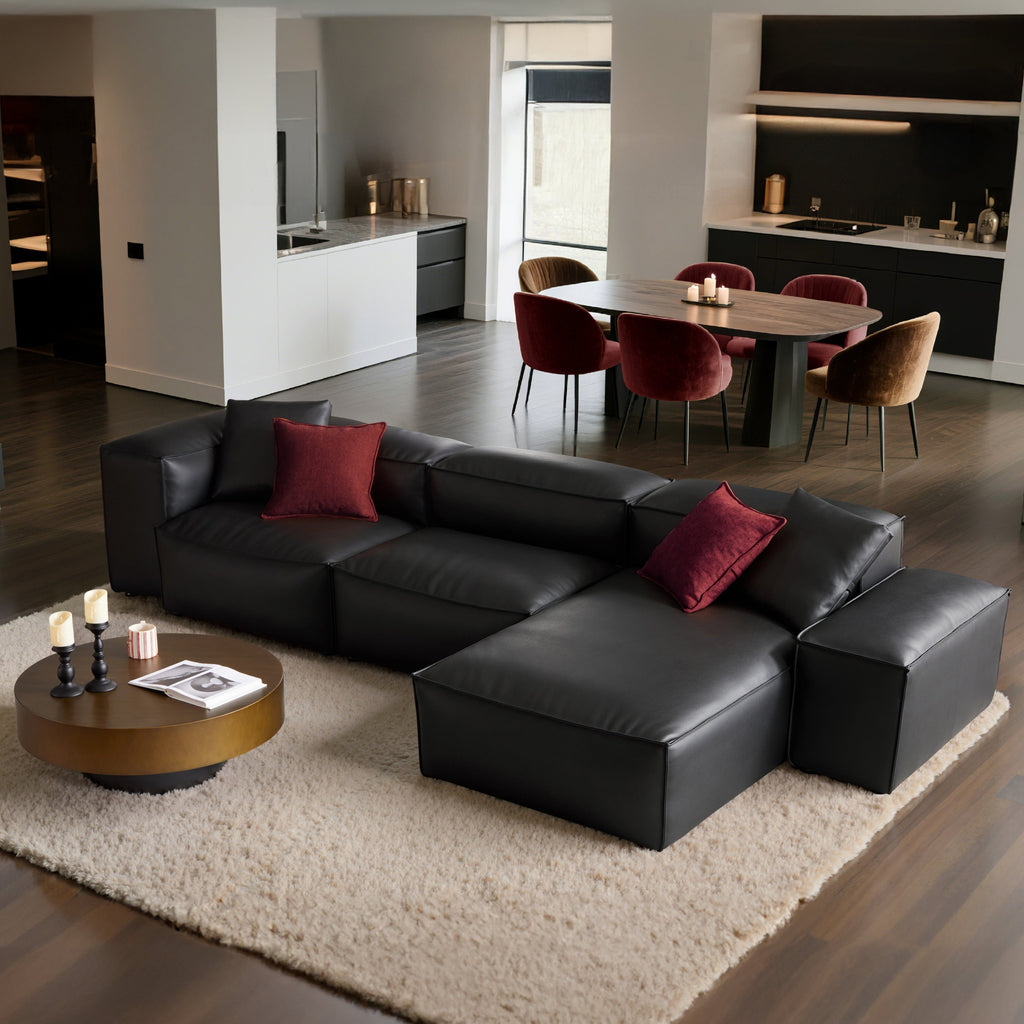 Canapé d'angle modulaire Cube en cuir véritable noir