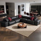 Canapé d'angle modulaire Cube en cuir véritable noir