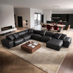 Canapé d'angle modulaire en U en cuir véritable noir Cube