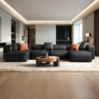 Canapé d'angle double modulaire Cube en cuir véritable noir