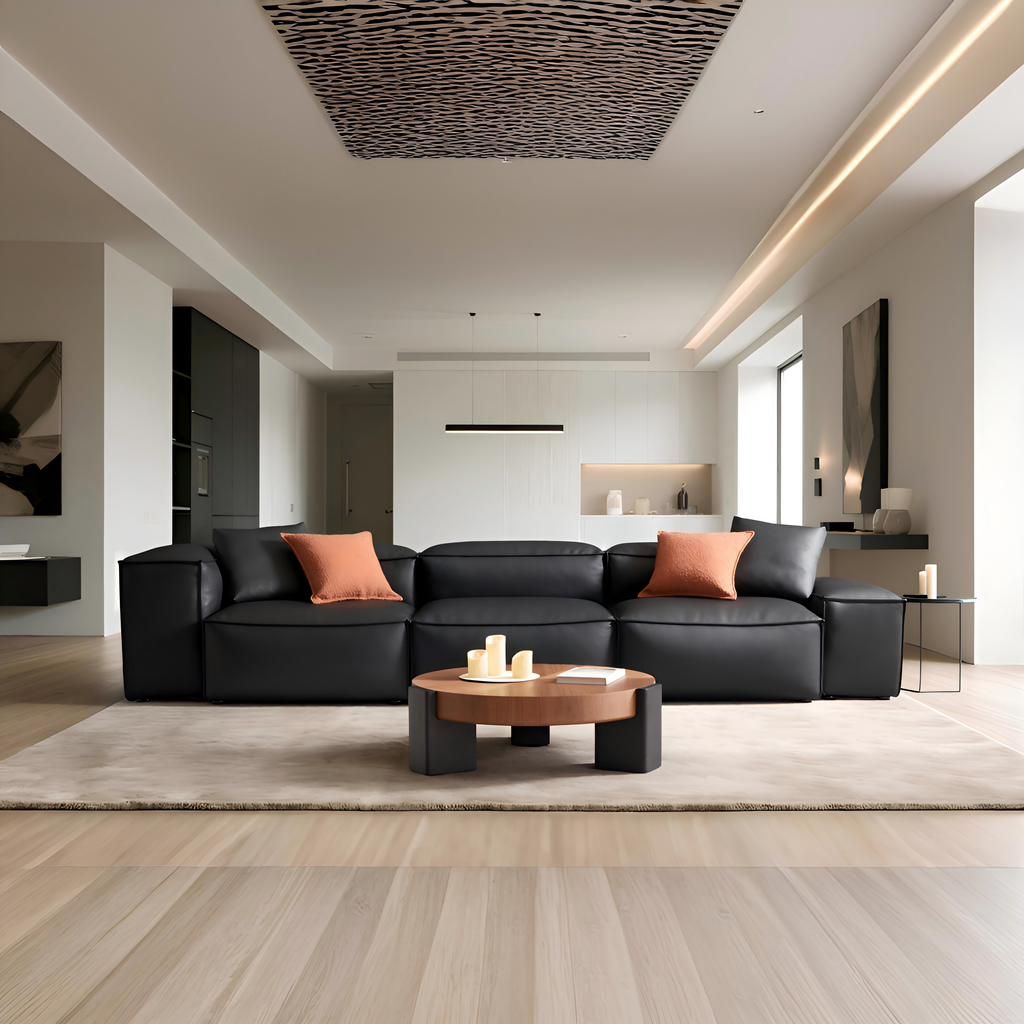 Canapé modulaire Cube en cuir véritable noir