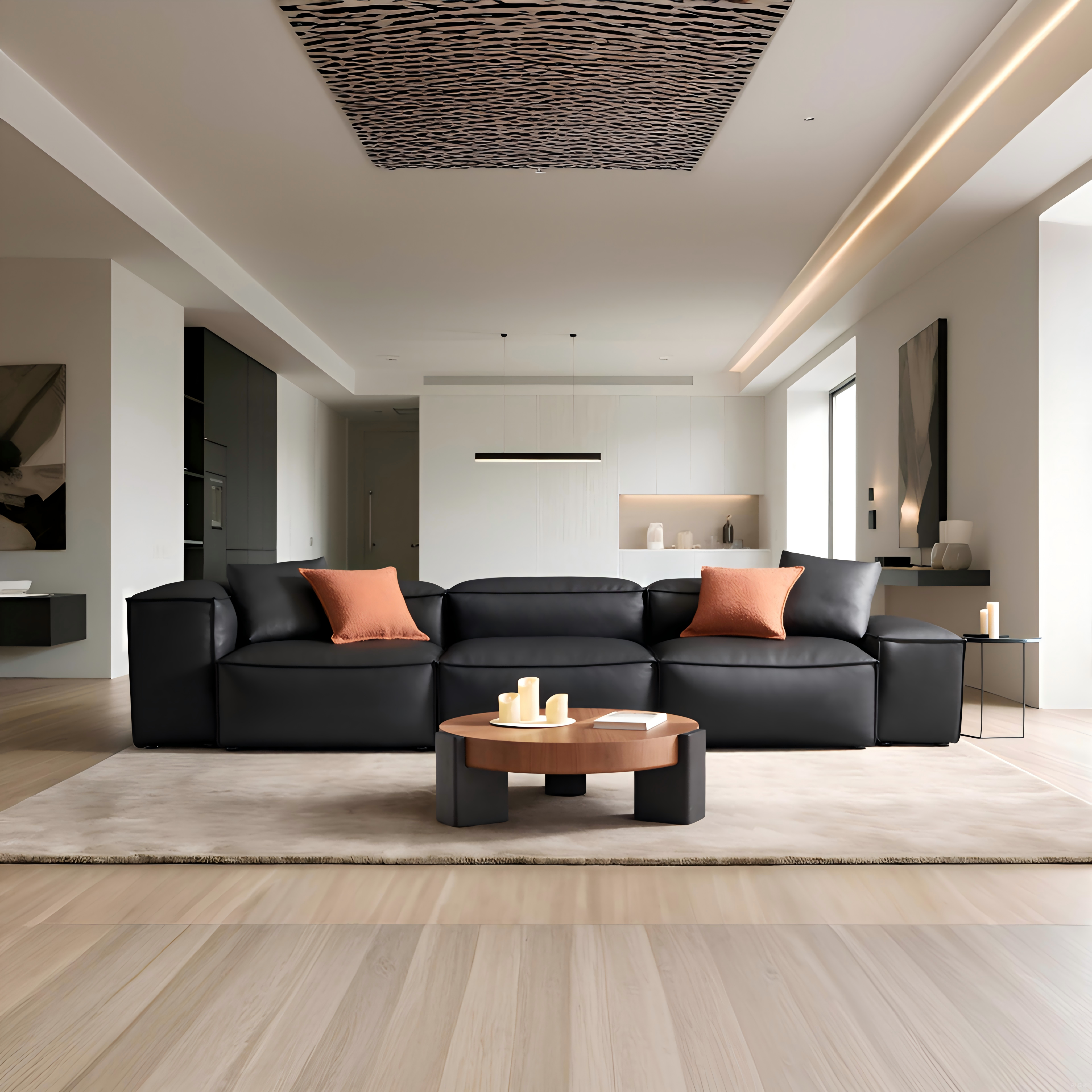 Canapé modulaire Cube en cuir véritable noir