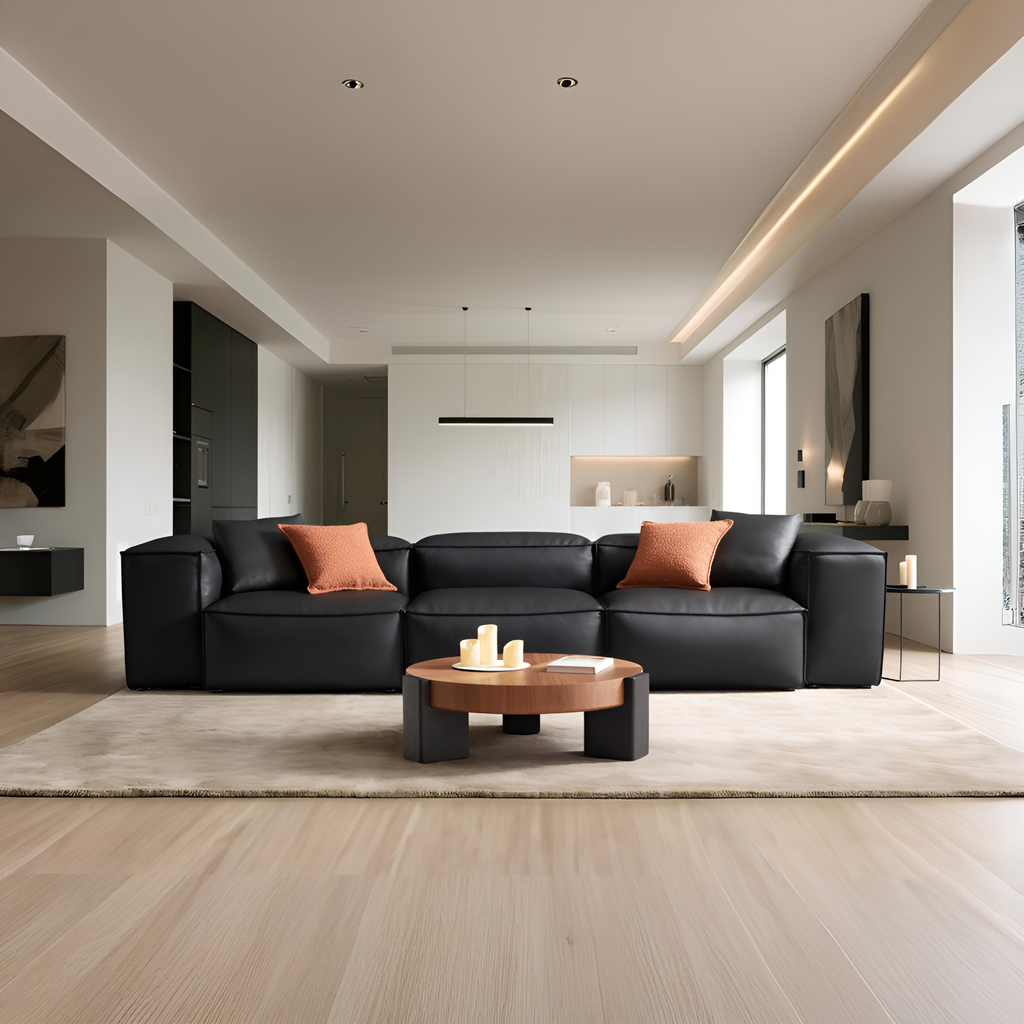 Canapé modulaire Cube en cuir véritable noir