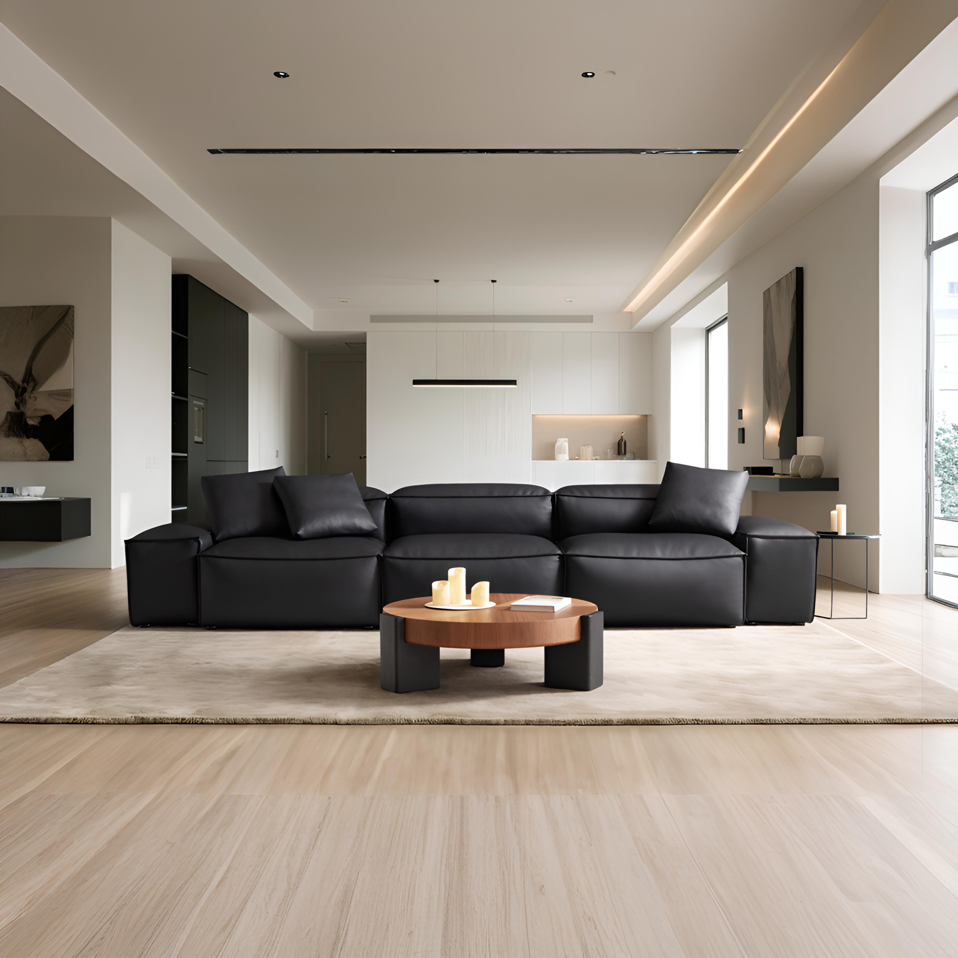Canapé modulaire Cube en cuir véritable noir