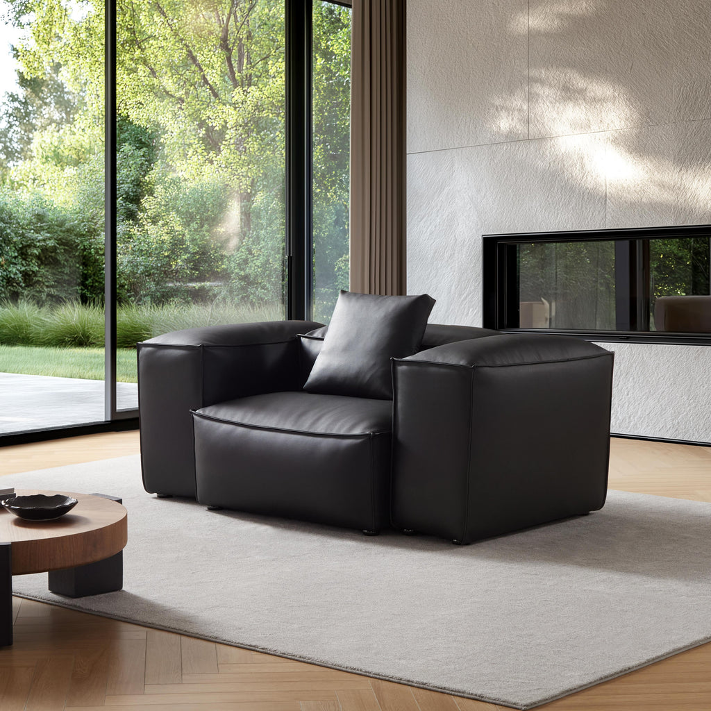Fauteuil modulaire Cube en cuir véritable noir