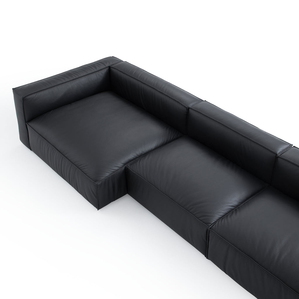 Canapé sectionnel et ottoman minimaliste de luxe en cuir noir