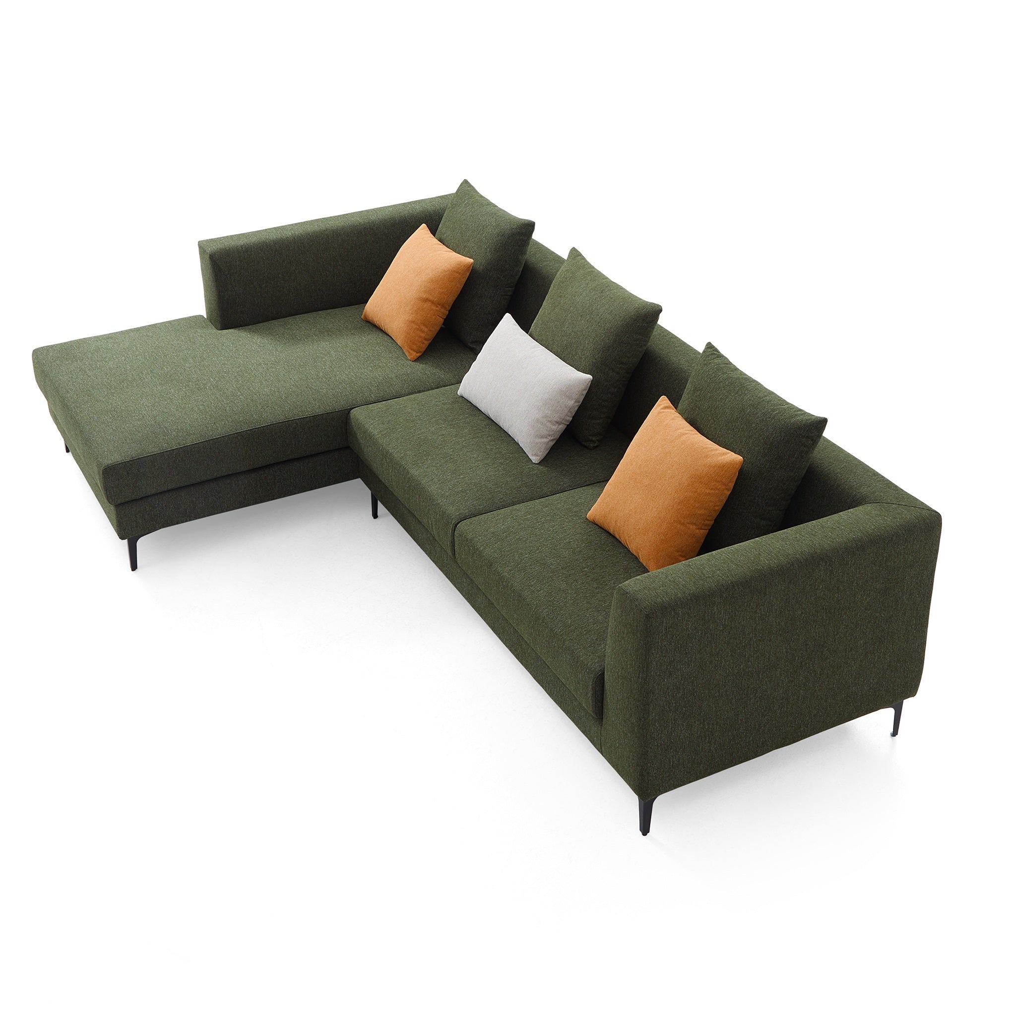 Canapé sectionnel en tissu vert Jungle en forme de L avec méridienne