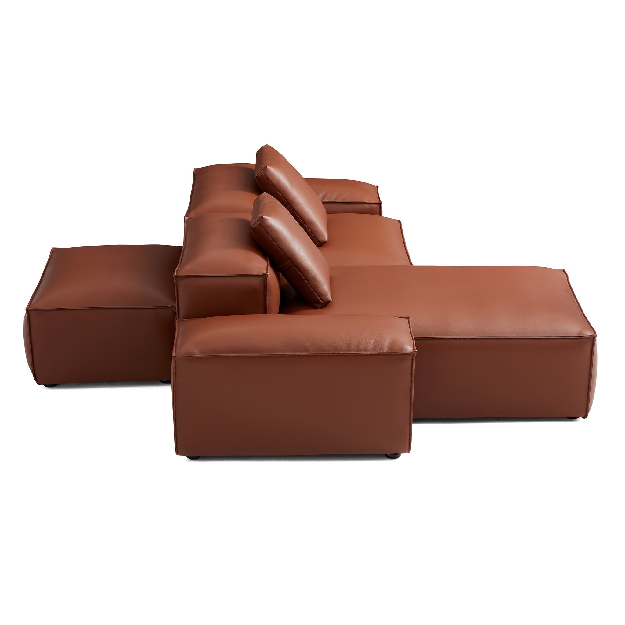 Canapé d'angle double face modulaire Cube en cuir véritable beige