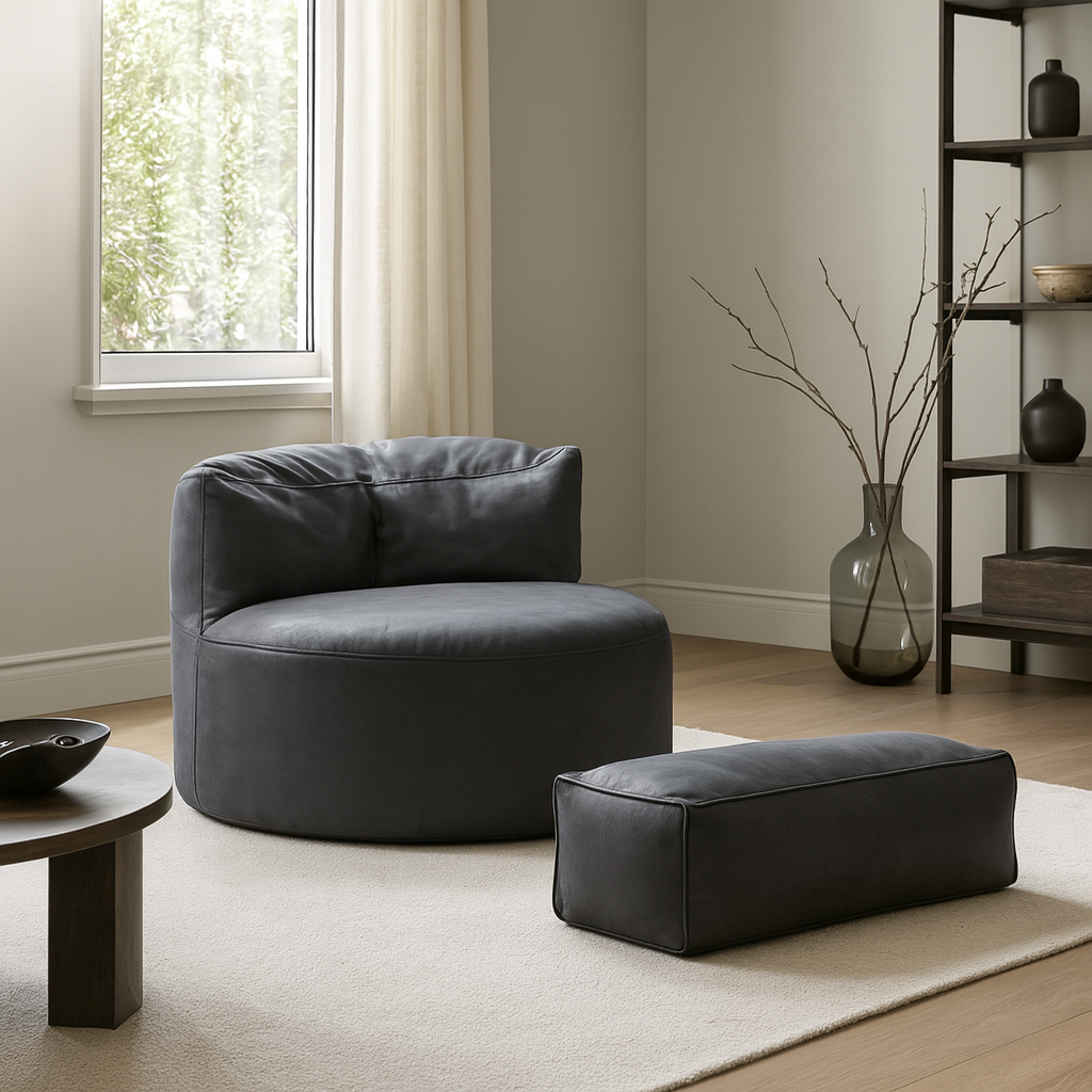 Pouf Eclipse Lounge Leathaire gris foncé avec ottoman