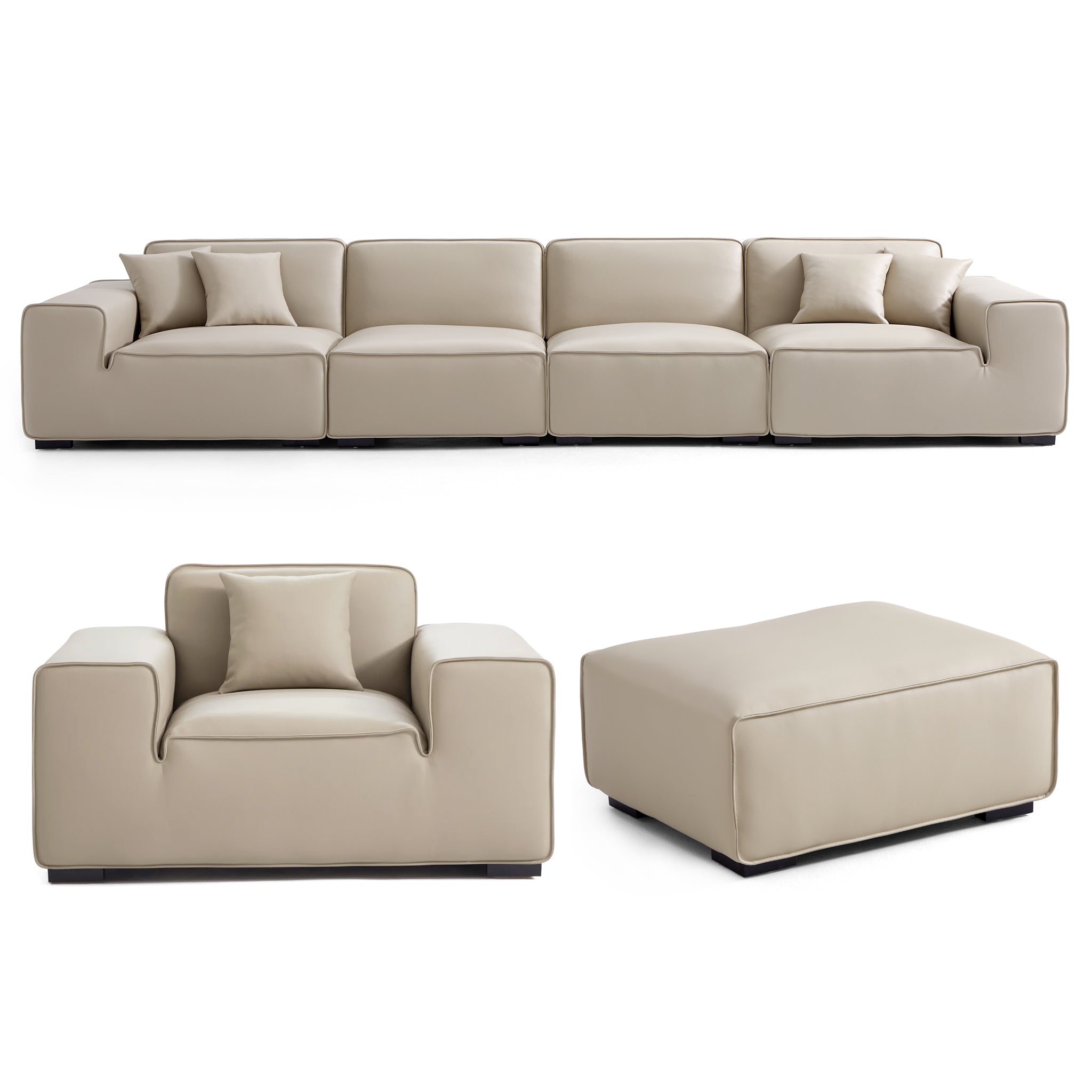 Ensemble de canapés modulaires en cuir kaki Domus