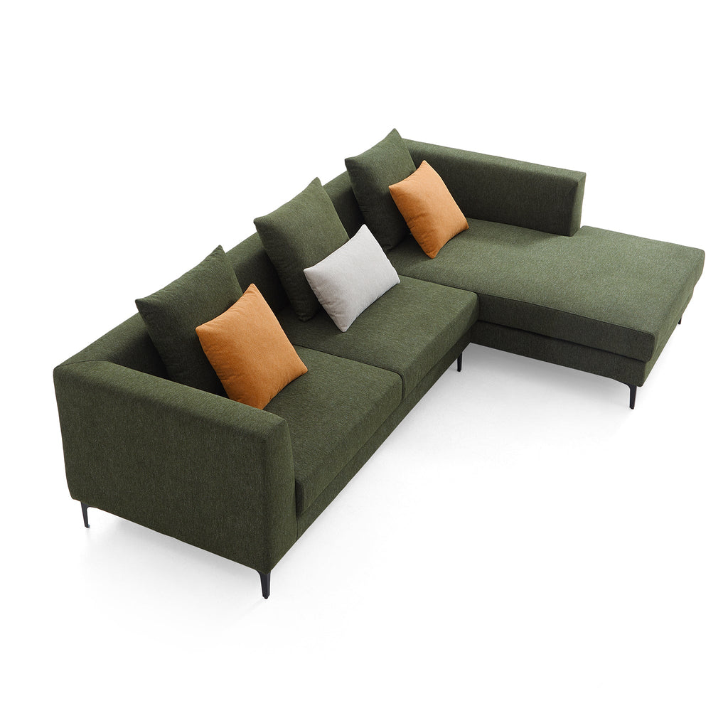 Canapé sectionnel en tissu vert Jungle en forme de L avec méridienne