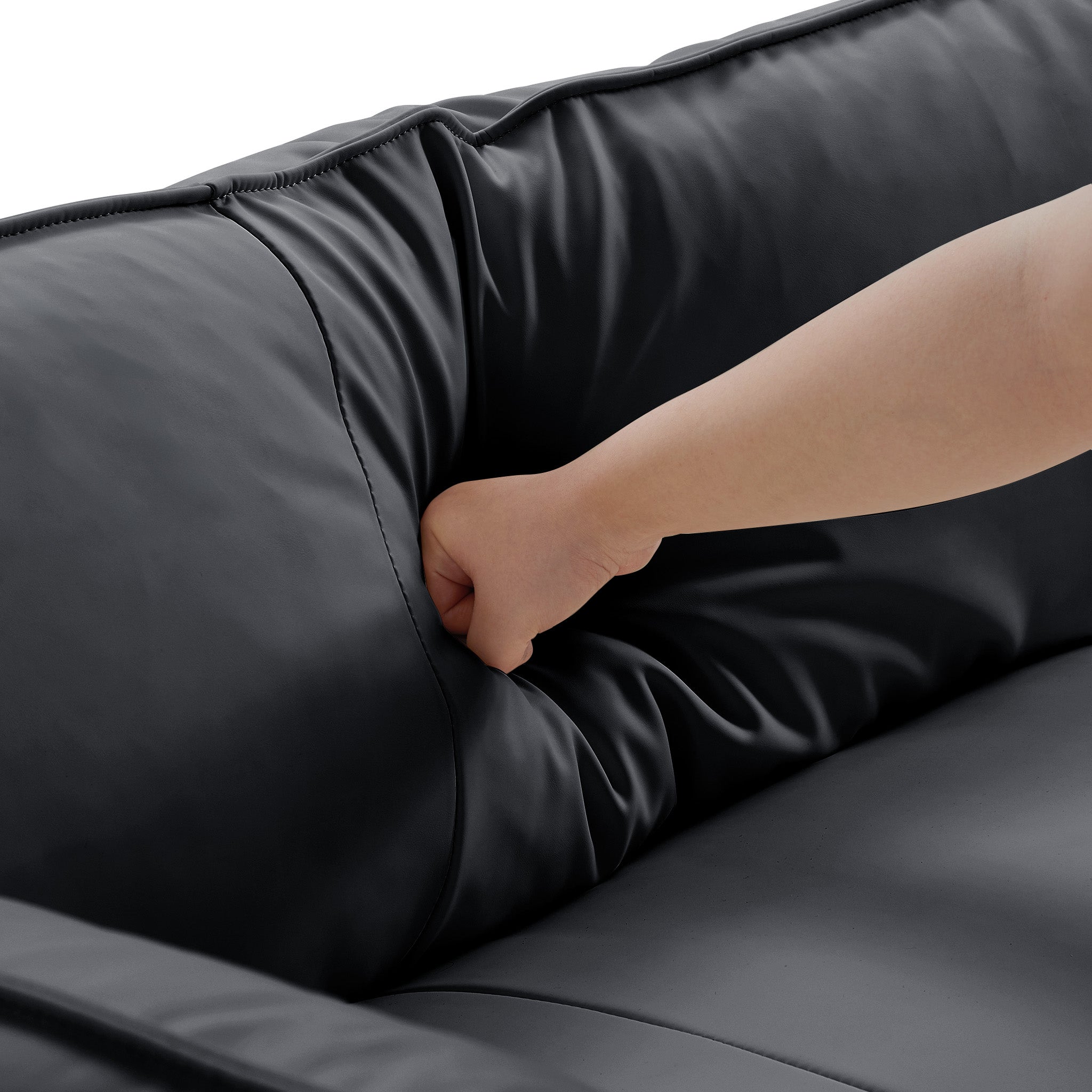 Canapé sectionnel en cuir noir vanille