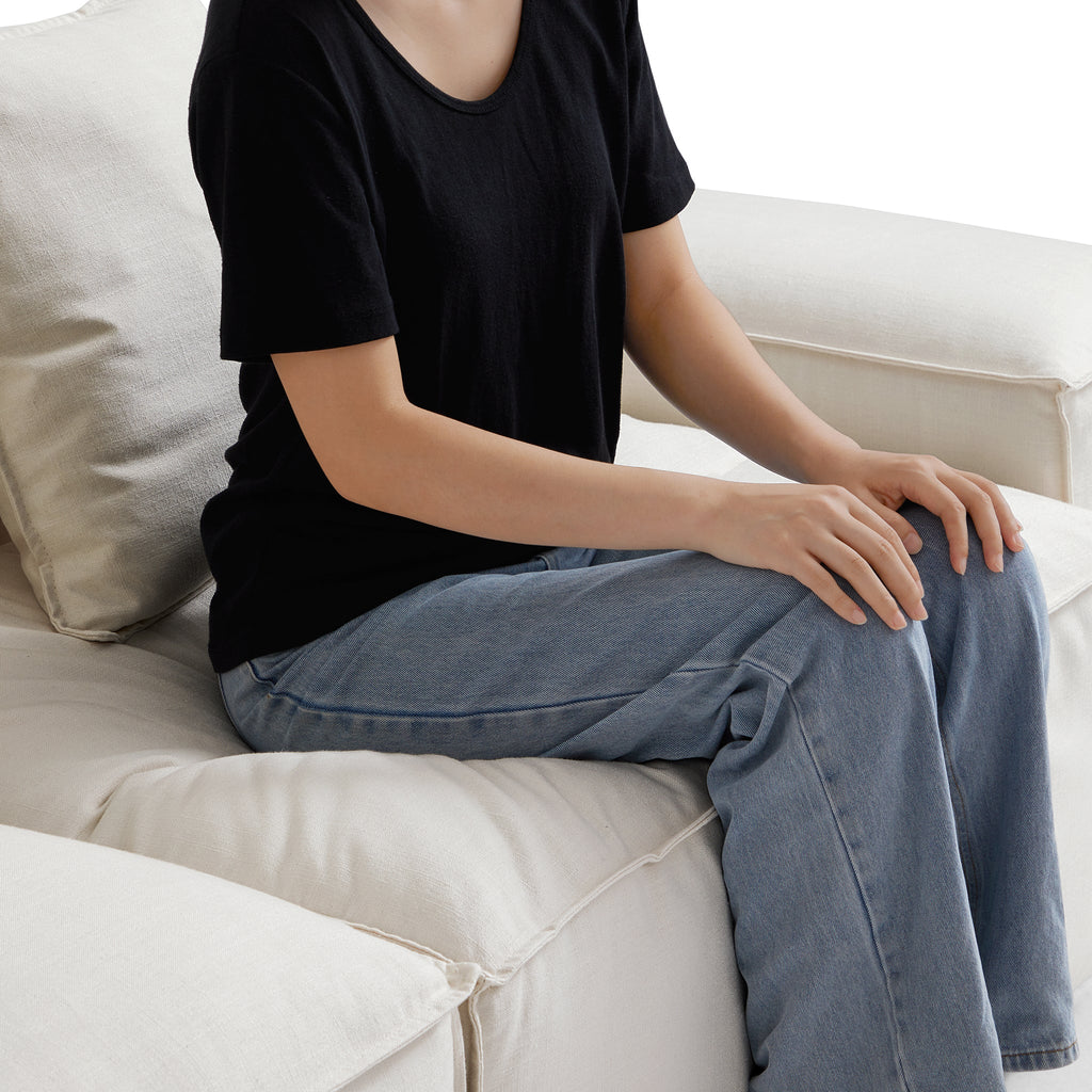 Canapé modulable en L beige Freedom et pouf