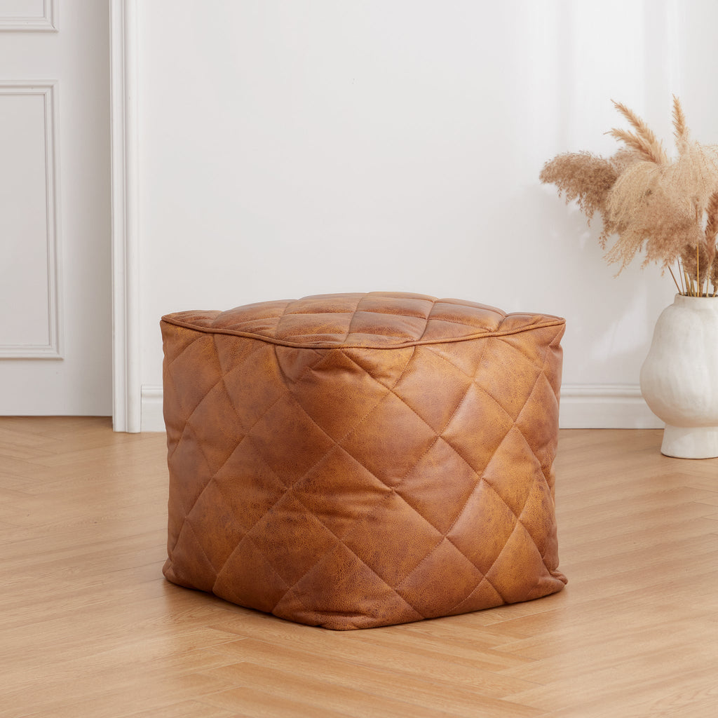 Pouf carré Leathaire beige gaufré