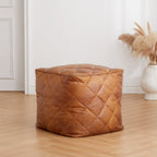 Pouf carré Leathaire beige gaufré
