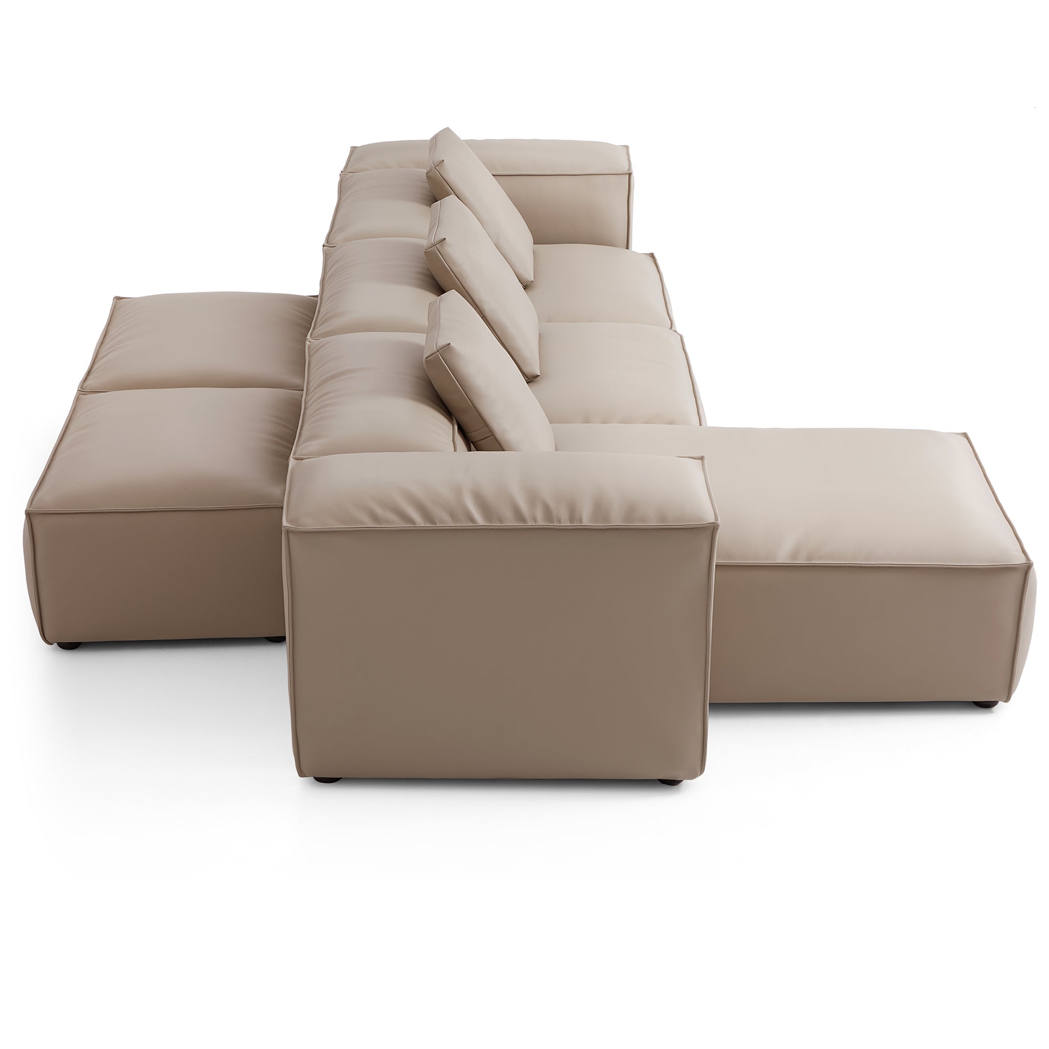 Canapé d'angle double face modulaire Cube en cuir véritable beige