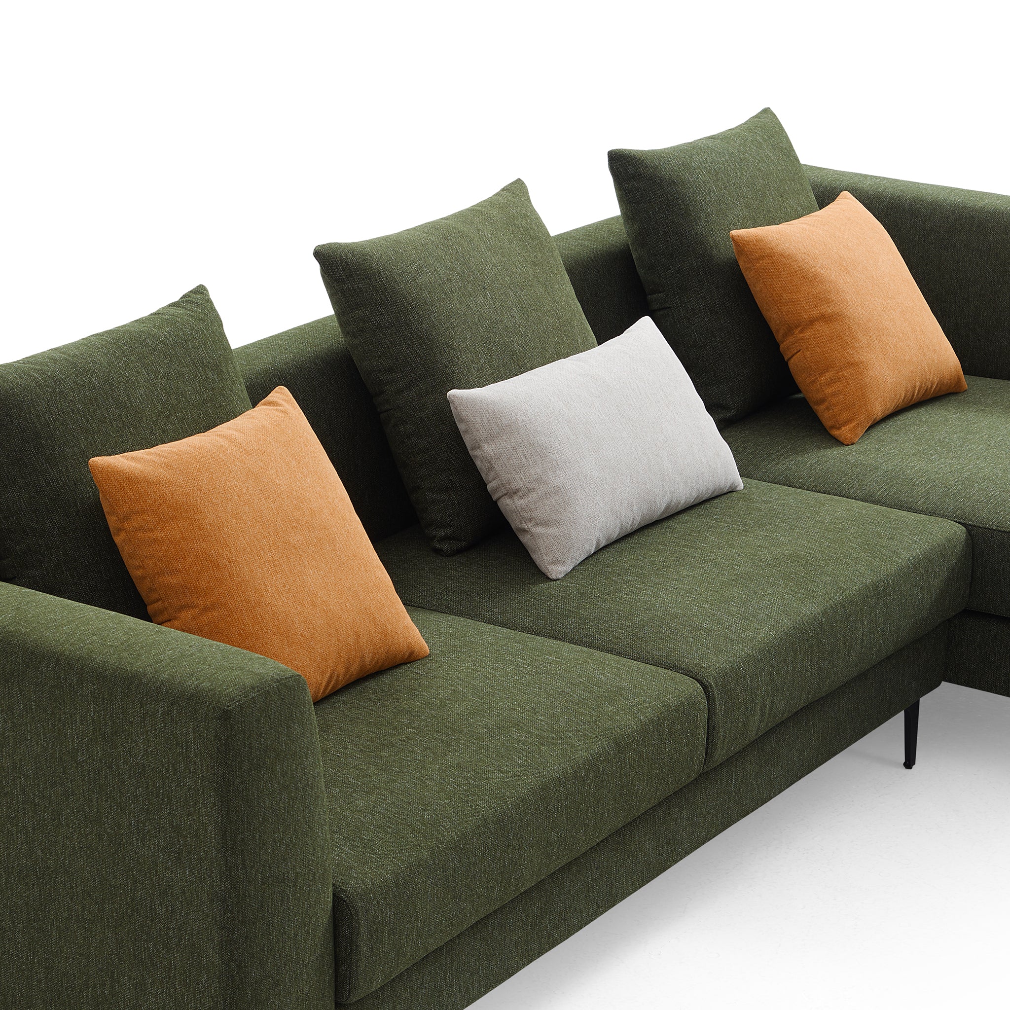 Canapé sectionnel en tissu vert Jungle en forme de L avec méridienne