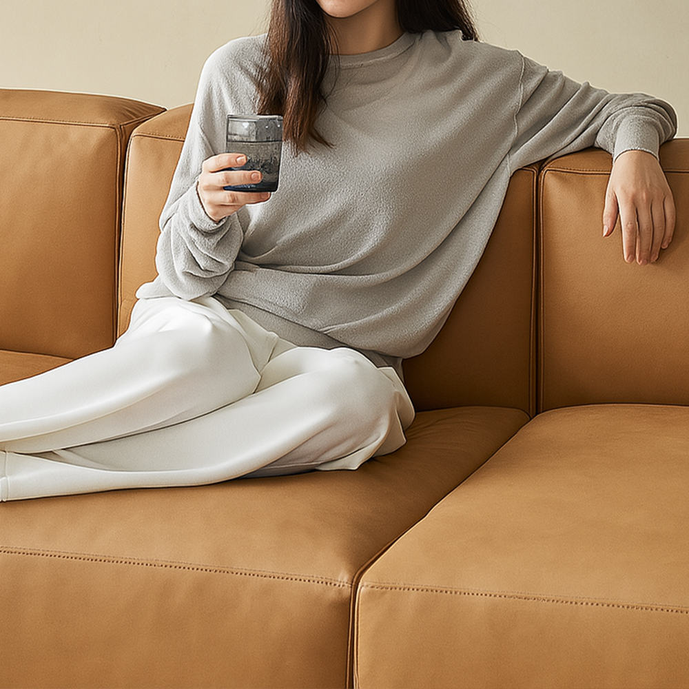 Canapé d'angle en cuir italien à profil bas Geometry