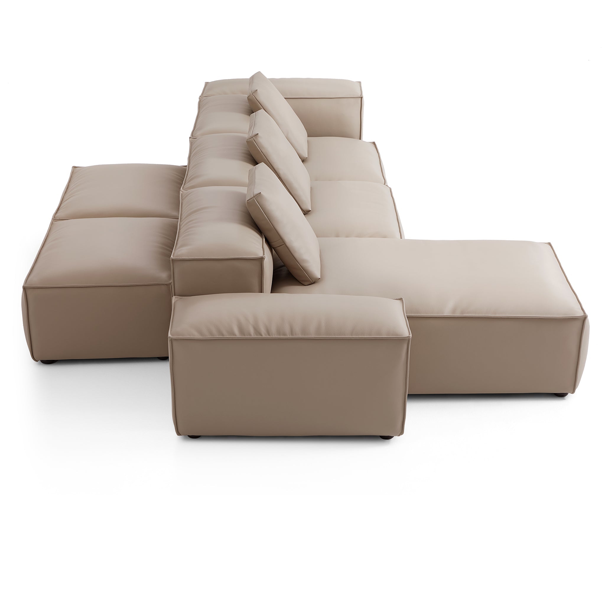 Canapé d'angle double face modulaire Cube en cuir véritable beige