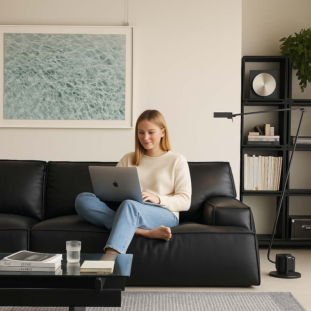 Canapé minimaliste en cuir pleine fleur Deacon