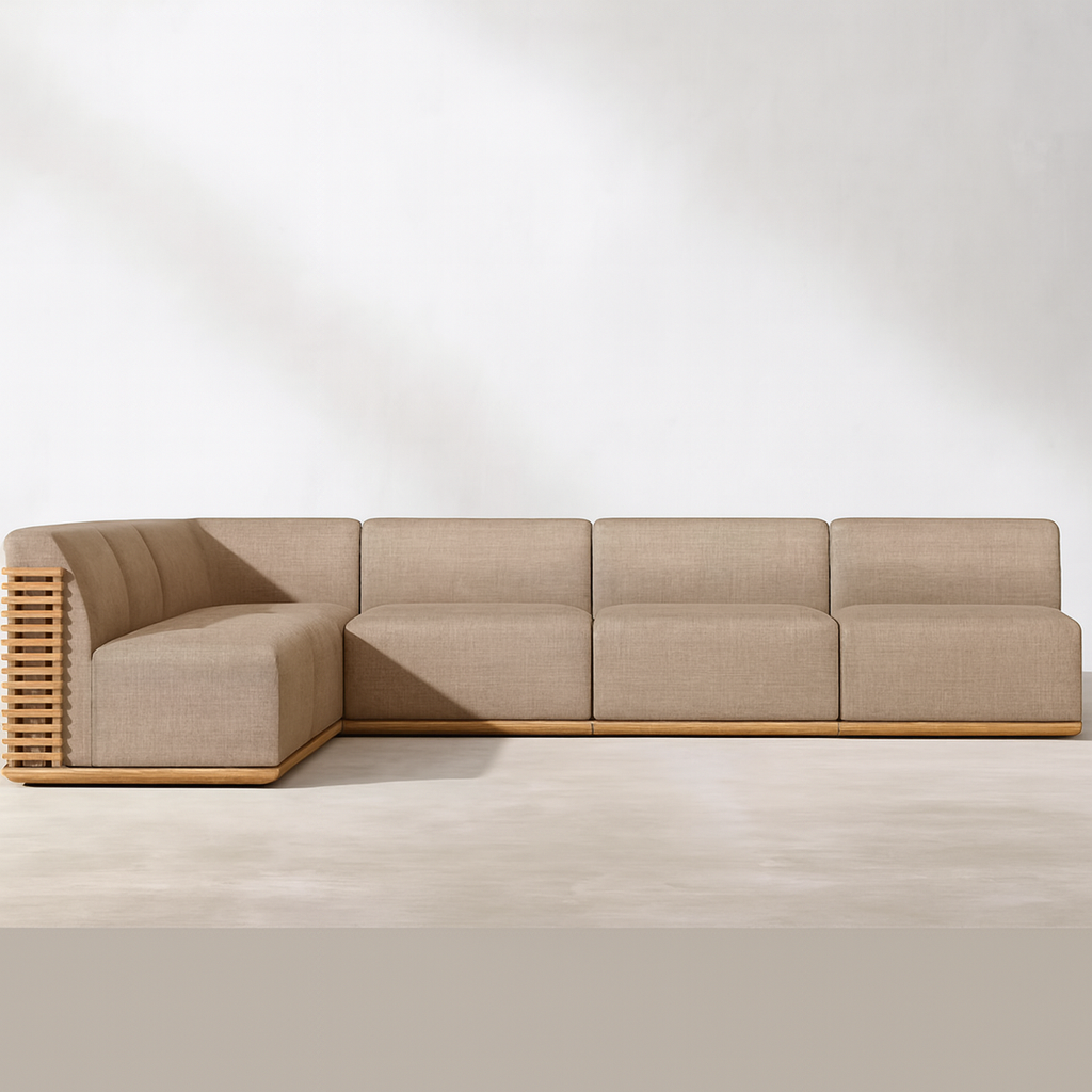 Ensemble canapé et salon d'extérieur design en teck Solana