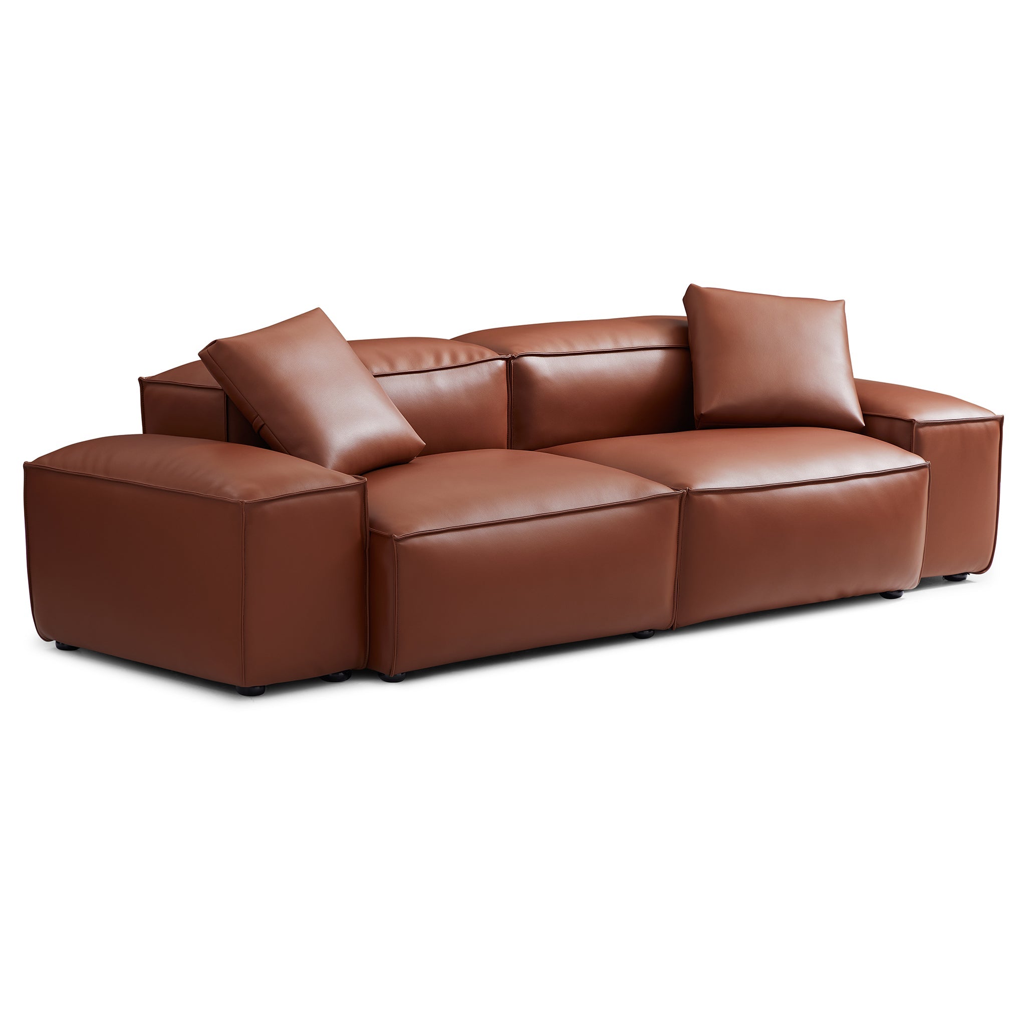 Canapé modulaire Cube en cuir véritable marron