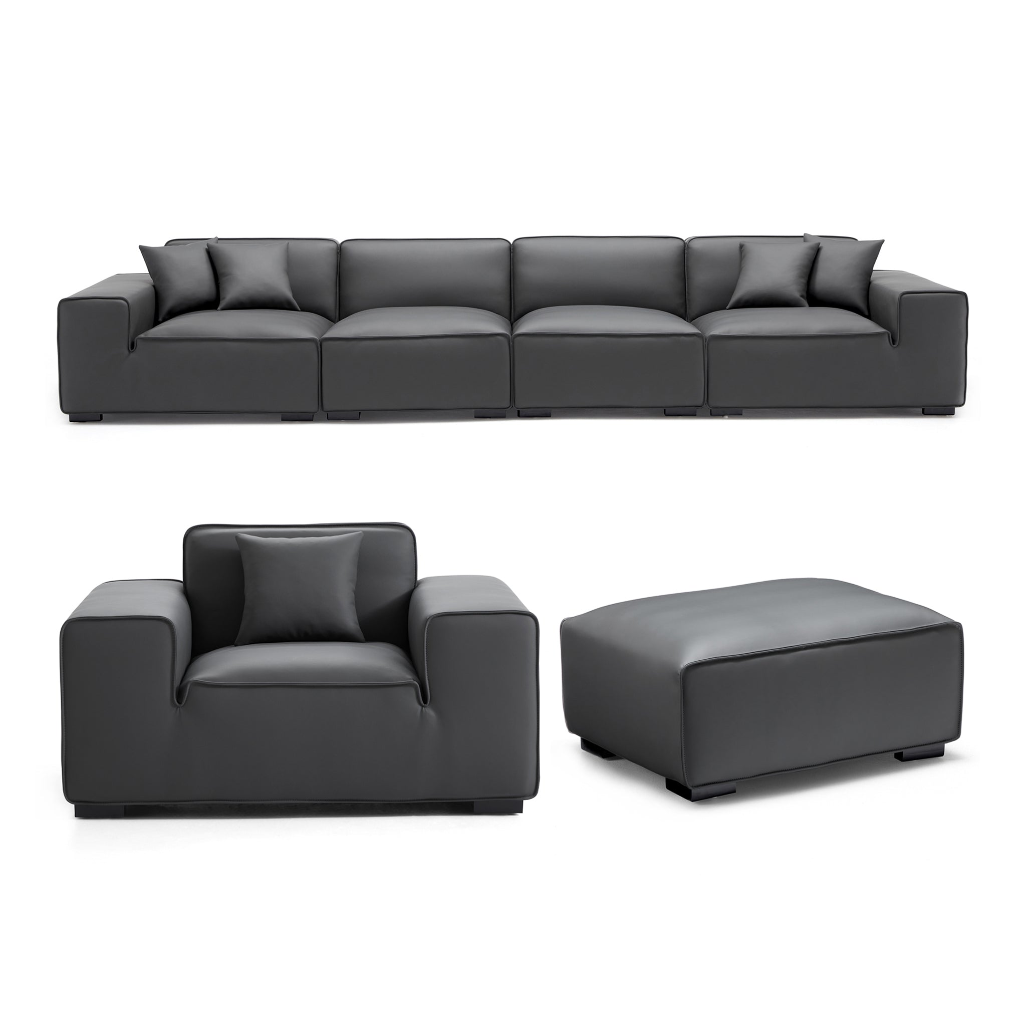 Ensemble de canapés modulaires en cuir noir Domus