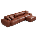 Canapé modulaire Cube en cuir véritable marron avec pouf