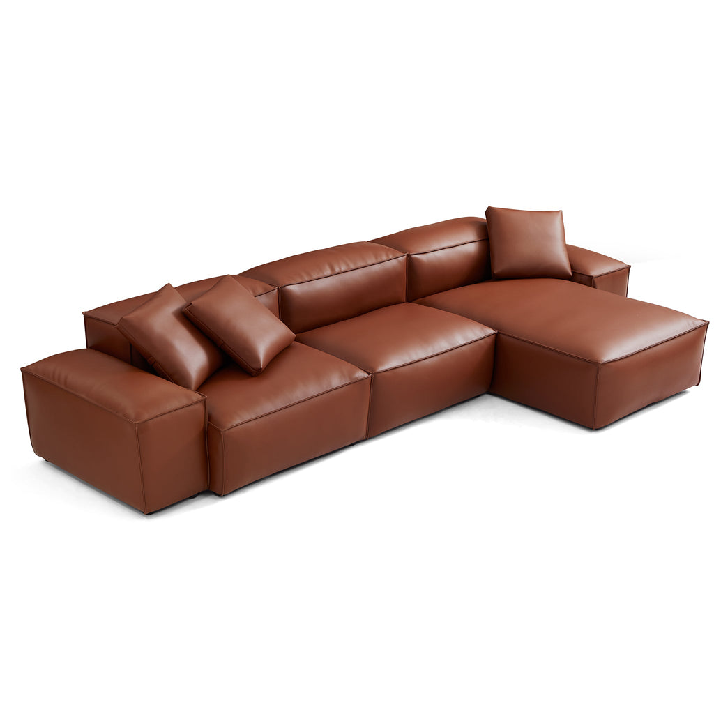 Canapé d'angle modulaire Cube en cuir véritable marron