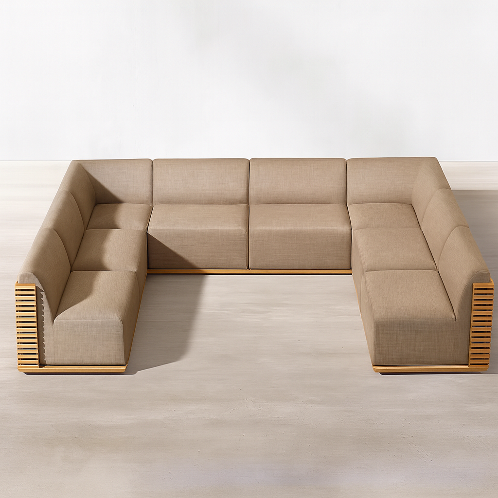 Ensemble canapé et salon d'extérieur design en teck Solana