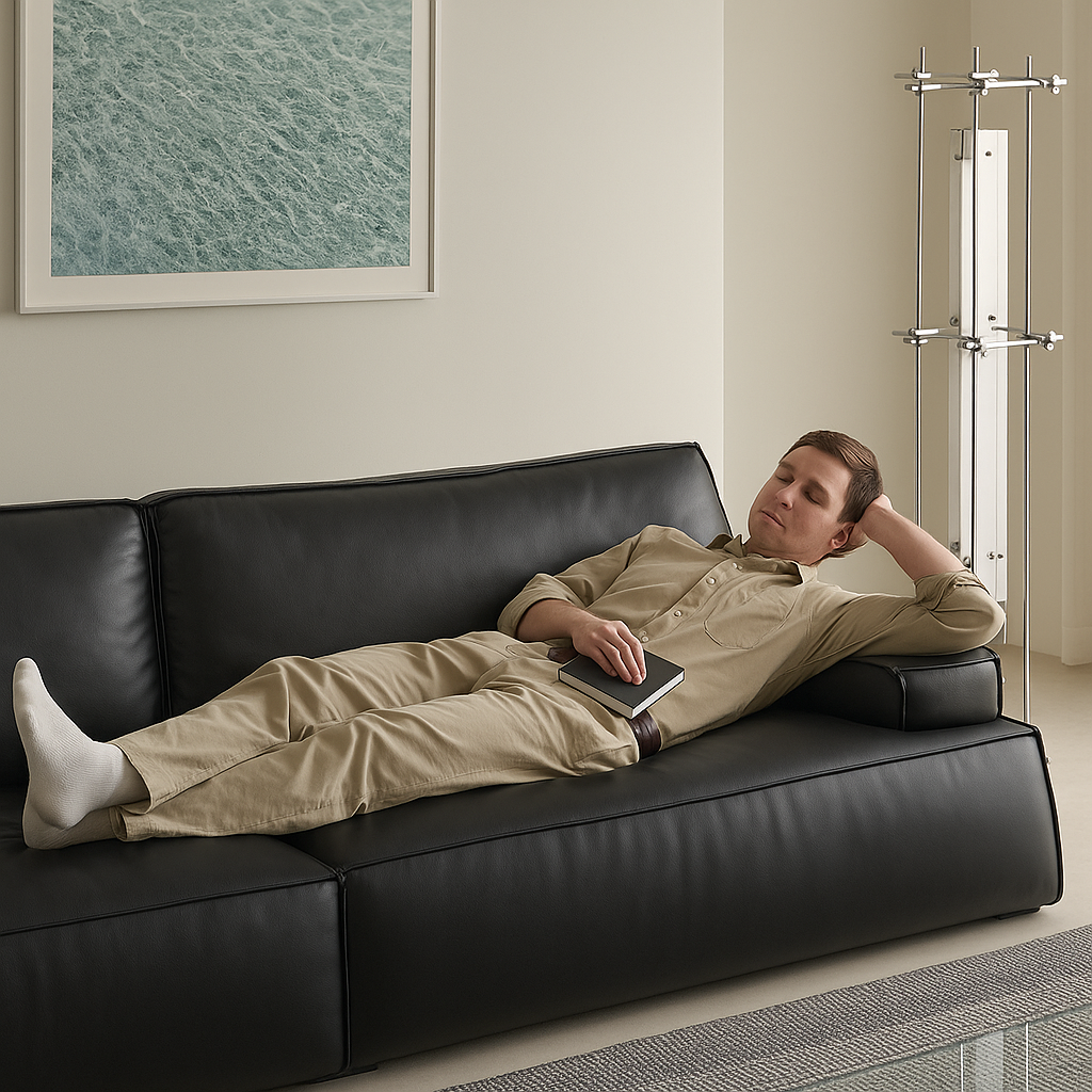 Canapé minimaliste en cuir pleine fleur Deacon