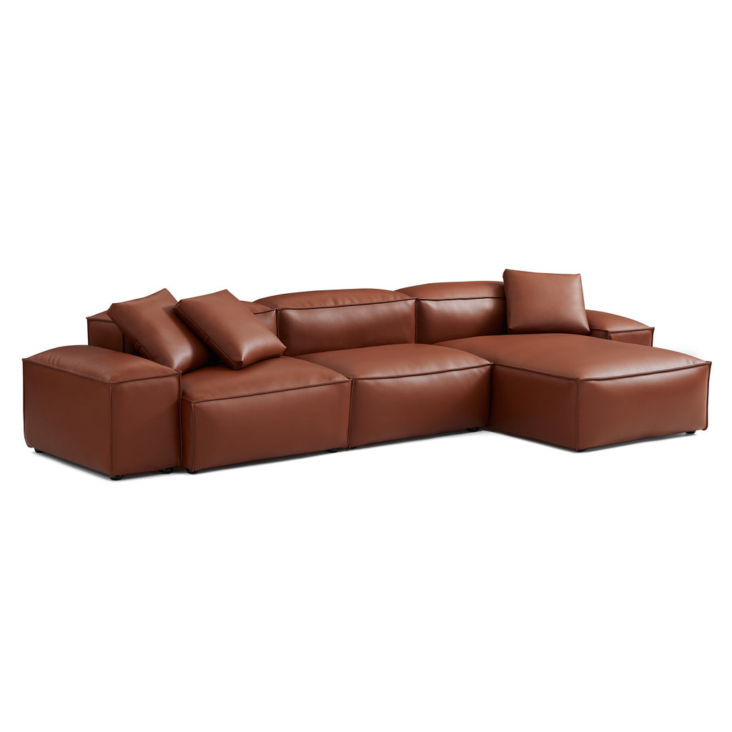 Canapé d'angle modulaire Cube en cuir véritable marron