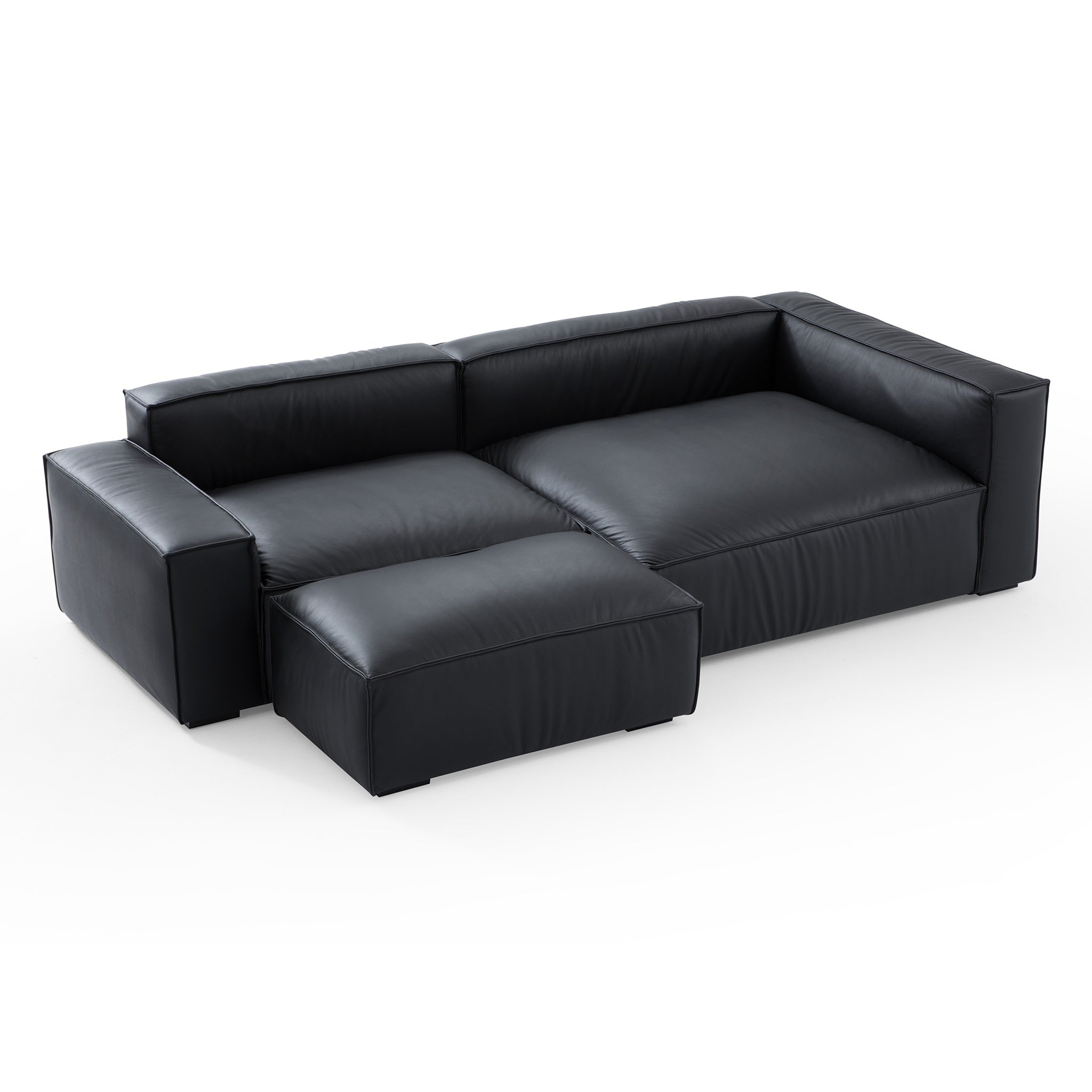 Canapé sectionnel et ottoman minimaliste de luxe en cuir noir