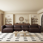 Canapé d'angle en U de luxe minimaliste en cuir marron foncé