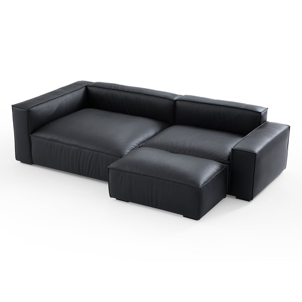 Canapé sectionnel et ottoman minimaliste de luxe en cuir noir
