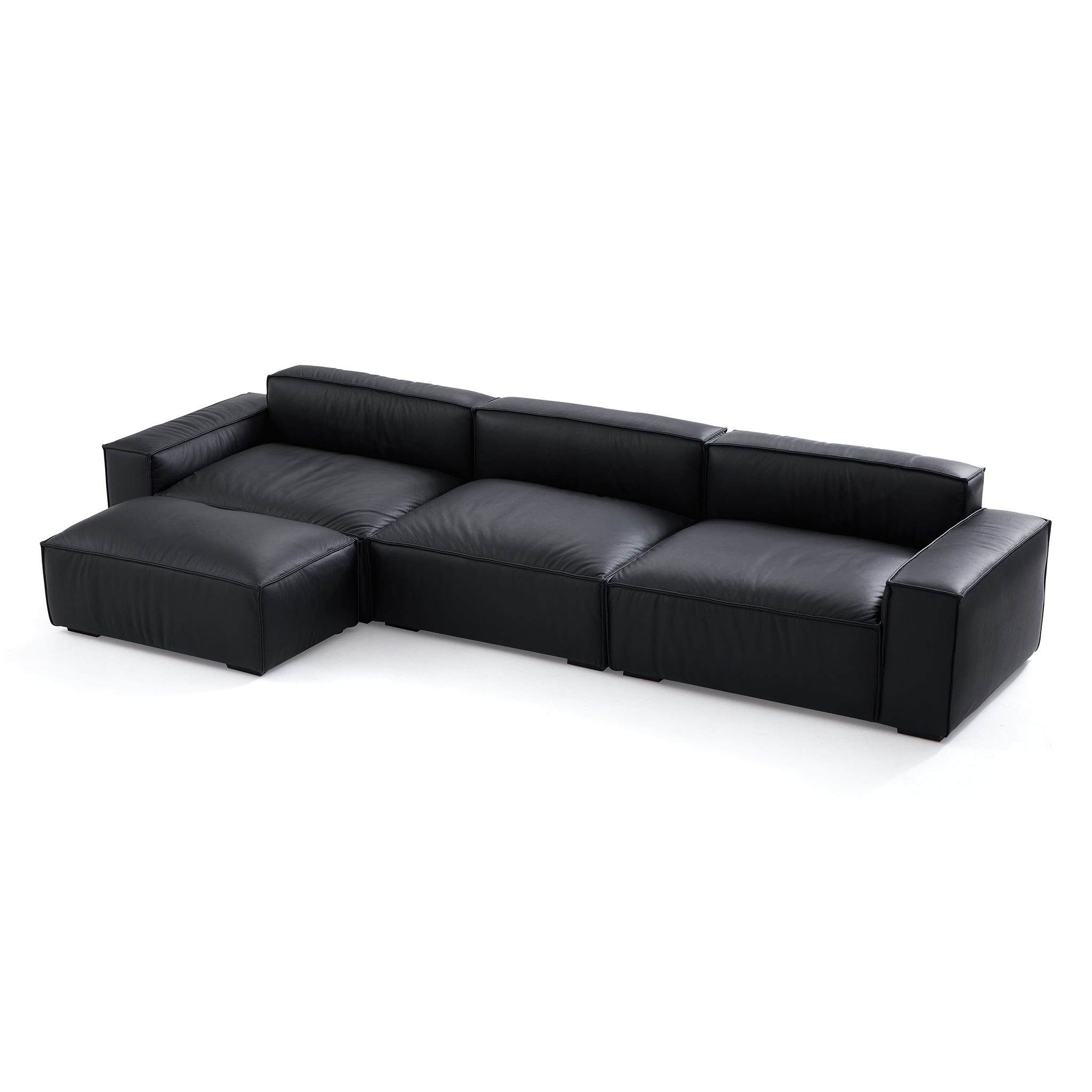 Canapé et pouf en cuir noir minimaliste de luxe