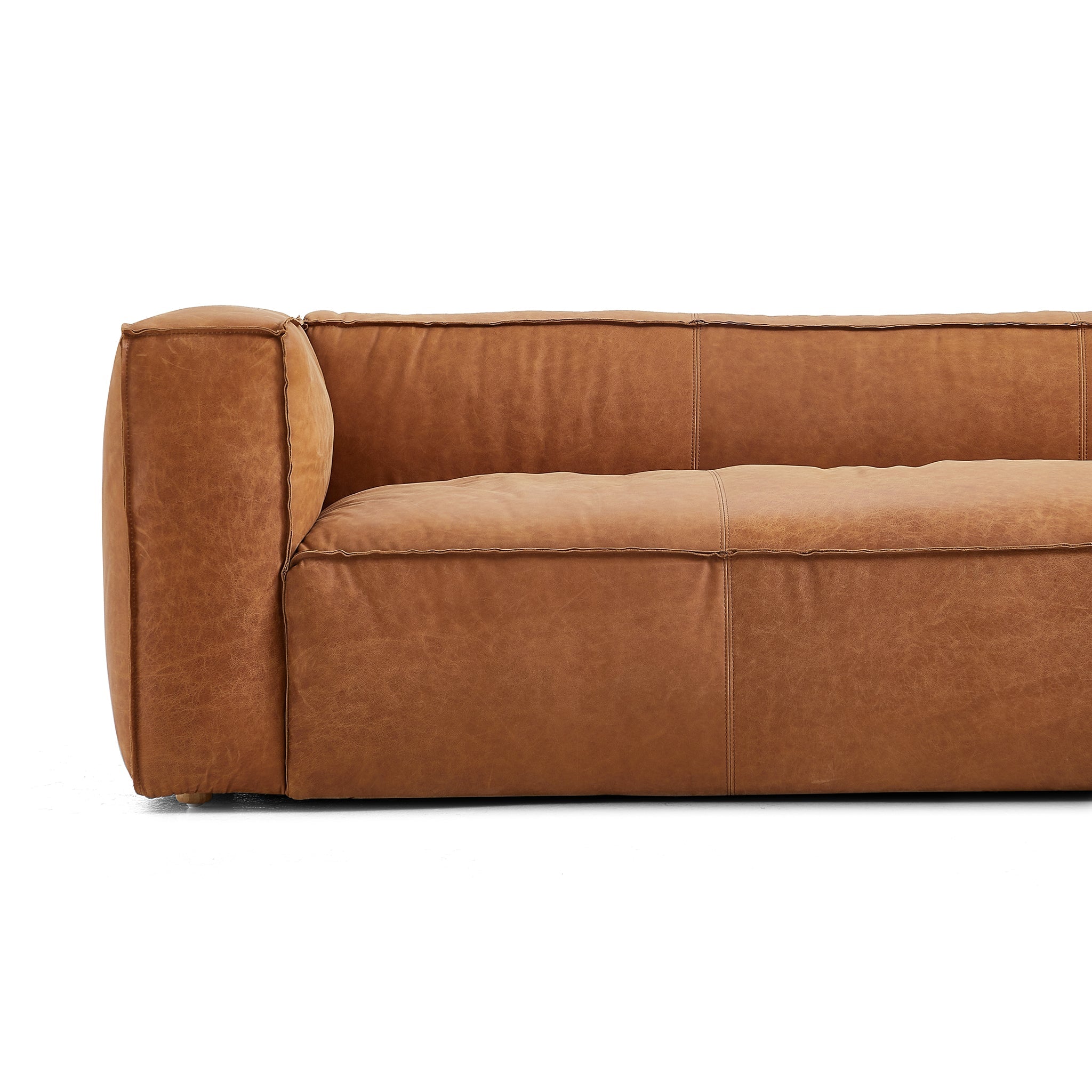 Canapé smoking en cuir véritable beige rouille