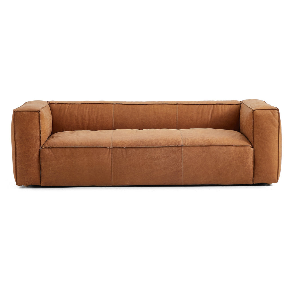 Canapé smoking en cuir véritable beige rouille