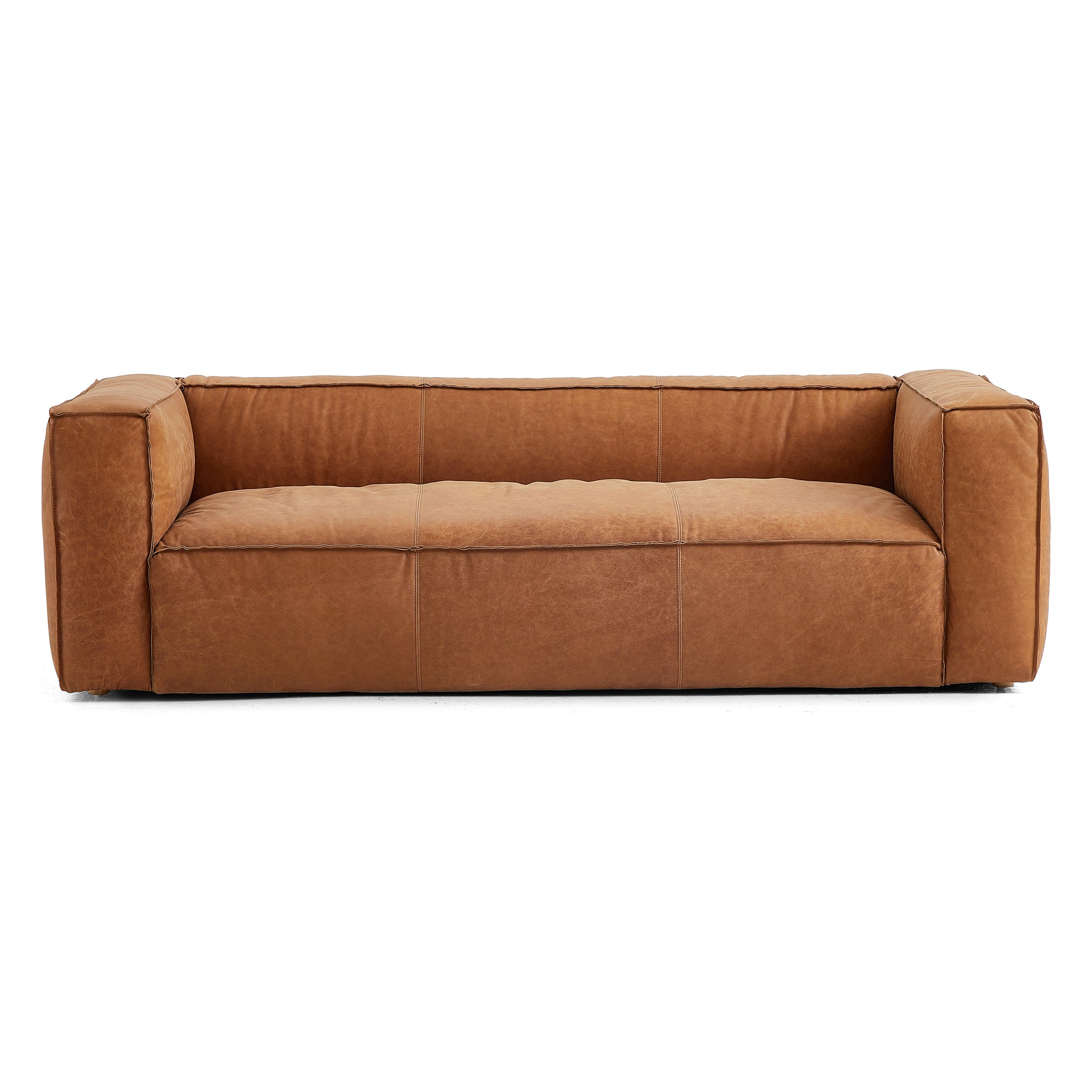 Canapé smoking en cuir véritable beige rouille