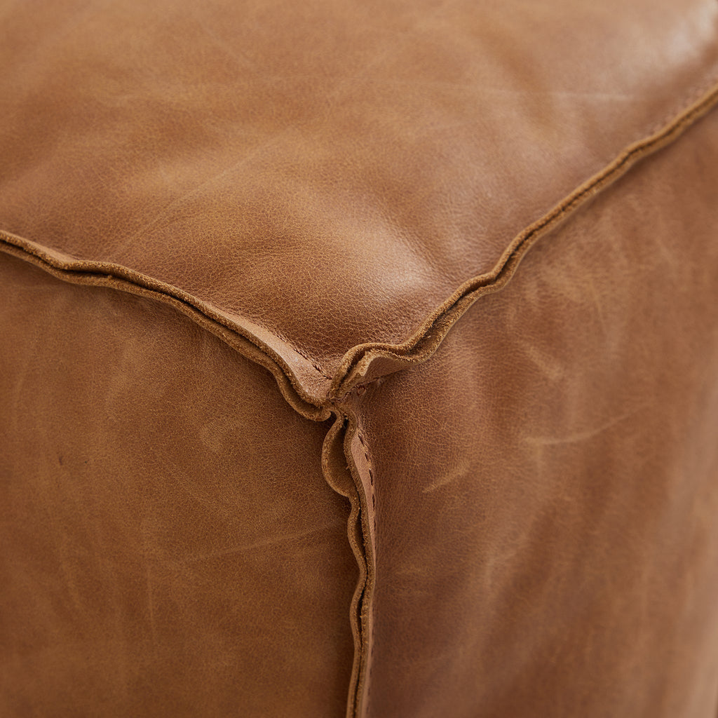 Canapé smoking en cuir véritable beige rouille